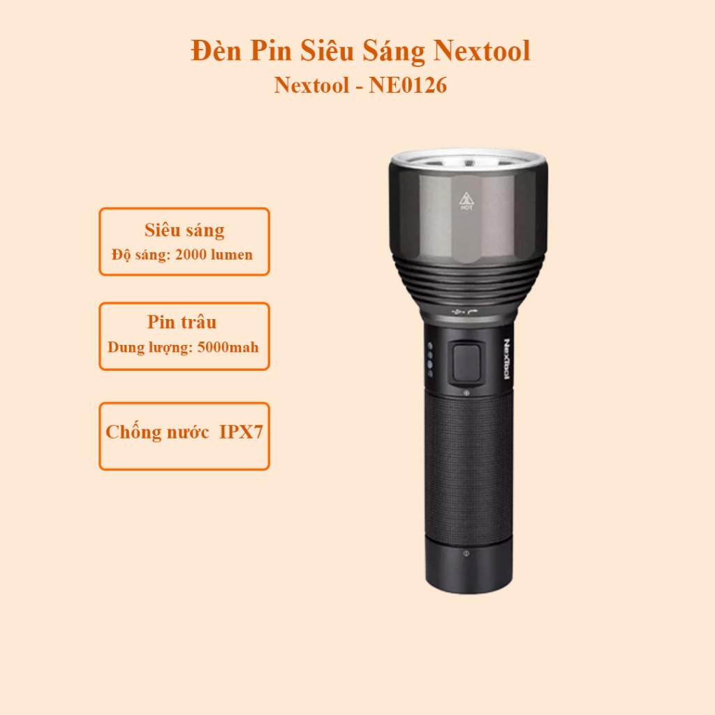 Đèn pin cầm tay  Nextool NE0126 siêu sáng dung lượng pin khủng 5000mAh
