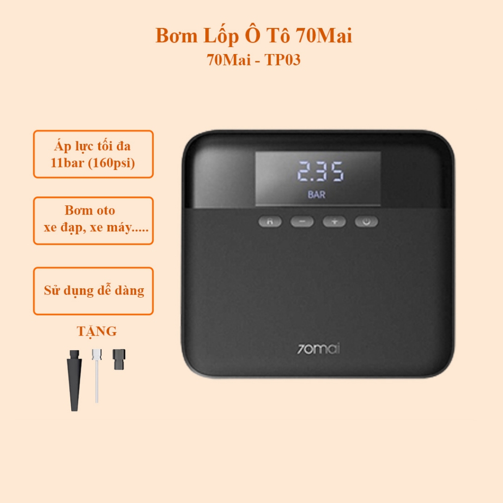 Bơm Lốp Ô Tô - Bơm Lốp Xe Hơi Siêu Nhanh 70 Mai TP03  Chính Hãng Bảo Hành 12 Tháng