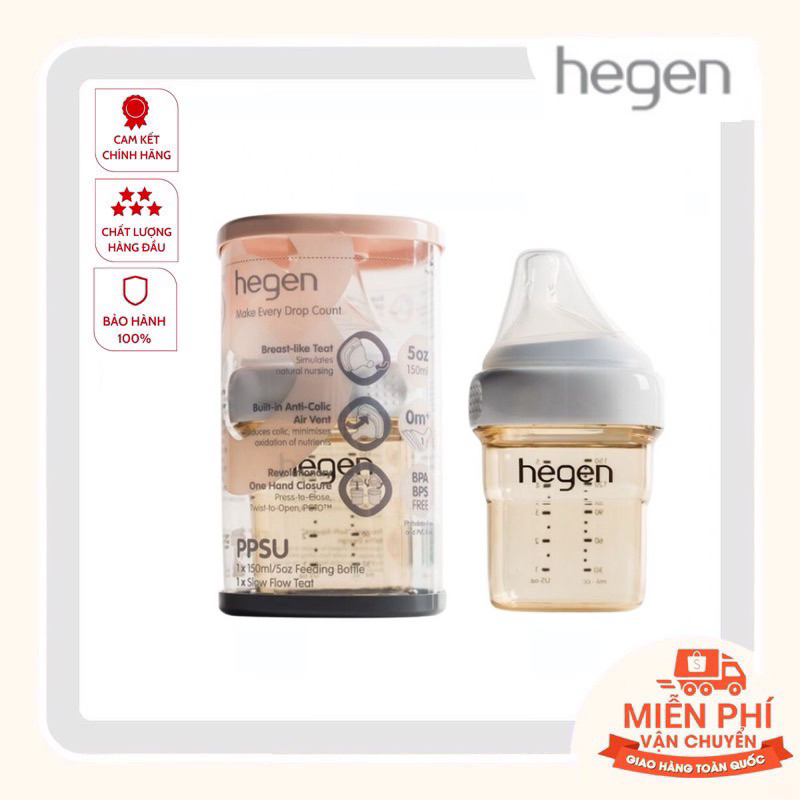 Bình sữa hegen PPSU cổ trắng đủ size hỗ trợ đổi núm ti theo tuổi bé