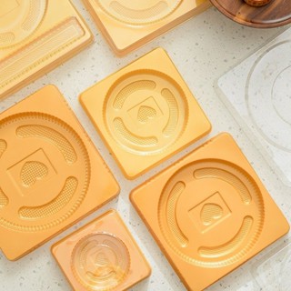 Hộp đựng bánh mochi 300g, 600g hộp pet vàng, khay đựng bánh trung thu 300g 13.5cm