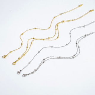 Lắc chân titan nữ đính hạt bi tròn dây đơn và dây đôi cá tính sáng màu không gỉ