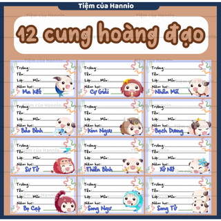 10 Nhãn Vở In Hình Linh Vật 12 Cung Hoàng Đạo kích thước 7.4x4.2cm