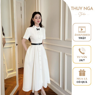 Váy thiết kế kín đáo lịch sự đai eo dáng dài