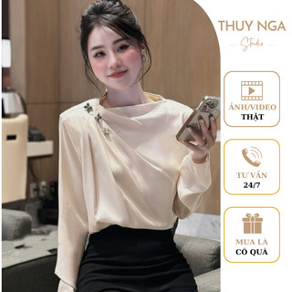 Áo sơ mi lụa thiết kế nhún sang chảnh áo sơ mi kiểu sang chảnh