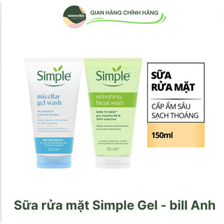 Sữa rửa mặt Simple lành tính dành cho da nhạy cảm Kind to Skin Refreshing Facial Wash Gel - Water Boost 150ml bill Anh