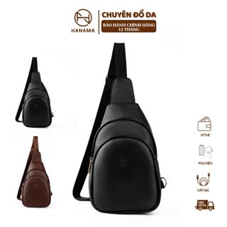 Hanama túi đeo chéo thời trang Tu6 Đen - Nâu nhiều ngăn da PU chống nước, chống xước Bag