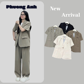 Áo blazer vest cộc tay có đệm vai tông màu basic phong cách hàn quốc