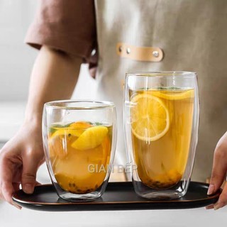 Cốc thủy tinh 2 lớp cách nhiệt 350ml - 450ml thủy tinh borosilicate chịu nhiệt tốt