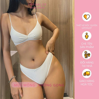 T12 PUR SET Thun Trắng Gắn Nơ Xinh Xắn Có Mút Tháo Lắp LEPONLEP Thun Mềm Tôn Dáng, Nâng Ngực