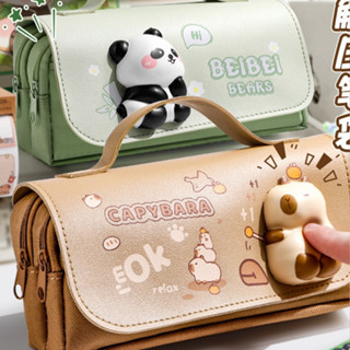 Hộp Đựng Bút Gắn Thú Mềm Capybara Thỏ Nơ Hoa Hai Ngăn Cỡ Lớn