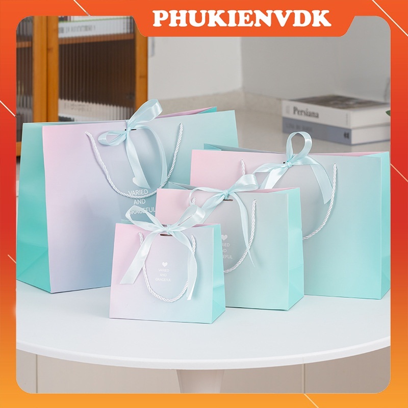 Túi Giấy Cửa Hàng Túi Quà Tặng Màu Hồng Xanh Pastel Cứng Cáp Cao Cấp Buộc Nơ Ruy Băng Z88