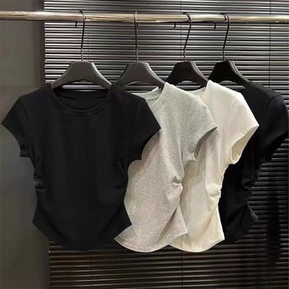 Áo thun Nice Clothes Trơn Xếp Nếp phong cách thường ngày cho nữ NU92