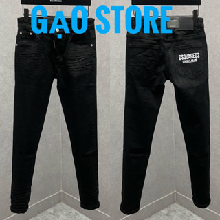 Quần jean bò nam DSQ slimfit đen trơn dập nhăn 3D in sơn chữ Dsquared2 Ceresio 9 Milano túi mông (04)