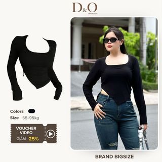 Áo croptop Cổ Vuông Bigsize 55-100kg Cut Out Eo Tay Dài Chất Thun Cotton Co Giãn 1004