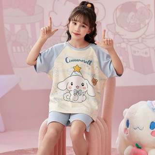 Bộ đồ ngủ trẻ em Happy cho bé gái 2024 mùa hè - 6 màu, cotton nguyên chất, tay ngắn