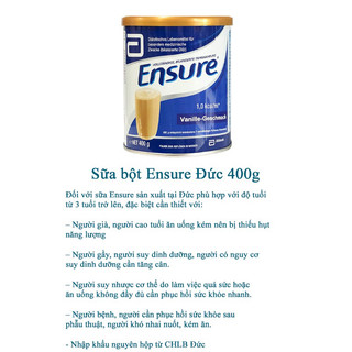 Sữa bột Ensure Đức 400gr, sữa Ensure cung cấp đầy đủ chất cho người gầy, suy nhược