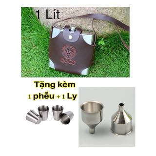 Bình tông 1Lít hàng dày 0,6mm -Inox 304 Cccp tặng bao da như hình