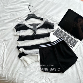 Áo Len Kẻ Mongtoghi Cộc Tay Kiều Trang Basic