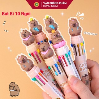 Bút bi 10 ngòi Capybara cute dễ thương, bút bi nhiều màu đồ dùng học tập văn phòng phẩm H01