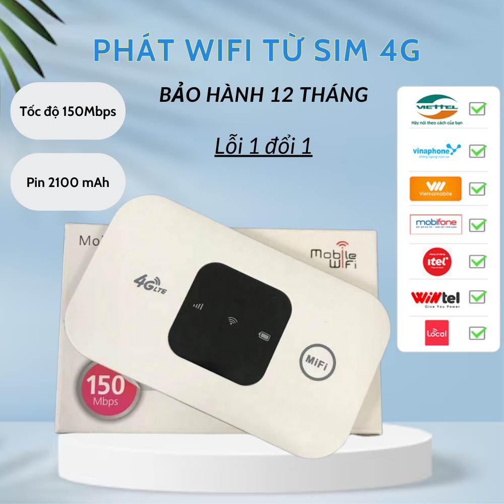 Máy phát wifi từ sim 4g, bộ phát wifi di động cầm tay tiện lợi pin sử dụng 6- 8 tiếng kết nối 10 thiết bị tốc độ 150mbps