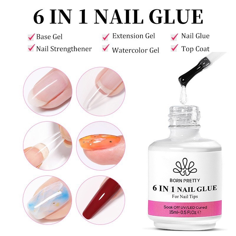 BORN PRETTY Gel 6 Trong 1 Gel Base Gel Top Bóng Top Lì Sơn Gel Móng Tay Dán Nối Dài Móng Tay
