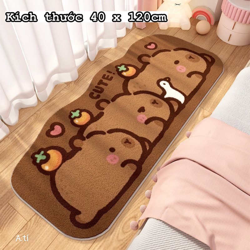 Thảm Chùi Chân Lông Hoạ Tiết Capybara 40x120cm