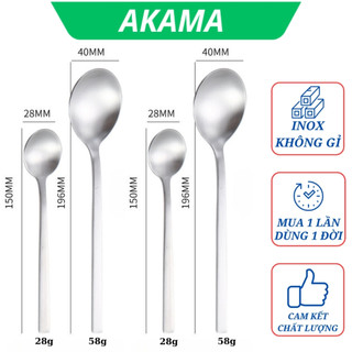 Thìa inox muỗng ăn cơm cán dài vuông cao cấp phong cách Hàn Quốc sáng bóng bền đẹp