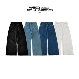 NORMAL COLOR LOOSE PLEAT - Quần jeans trắng ống rộng rách ống