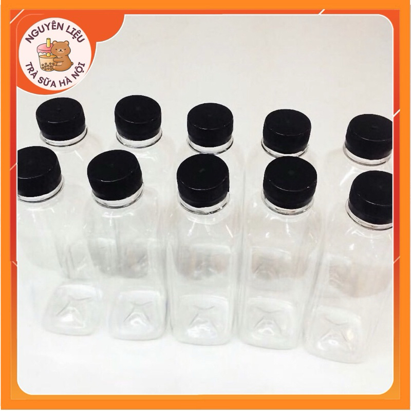 10 Chai Nhựa Vuông Nắp Đen Làm Trà Sữa 330ml | Chai Nhựa Đựng Trà Sữa