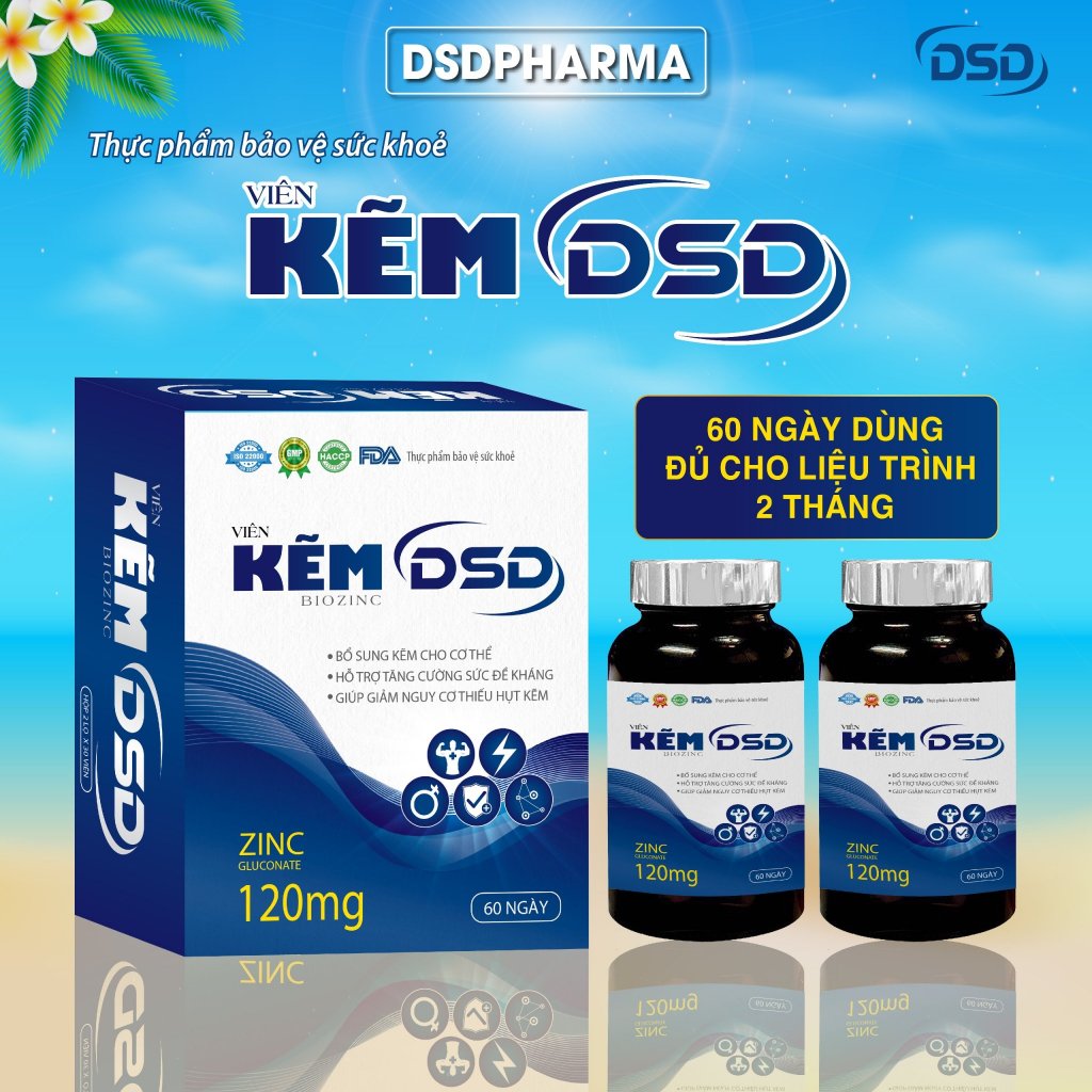 Kẽm DSD 60 Ngày bổ sung kẽm - Viên uống DSD bổ sung Kẽm Biozinc Hộp 2 lọ x 30 viên
