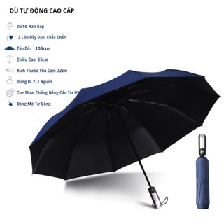 Ô Quà tặng Cao cấp TỰ ĐỘNG dù che mưa đi nắng tay cầm vàng 10 nan khung xương