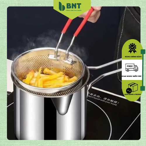 Nồi Chiên Ngập Dầu Bằng Thép Không Gỉ Có Lưới Lọc Tiết Kiệm Dầu Chống Dính Dùng Cho Các Loại Bếp-Nồi chiên nhỏ bằng thép