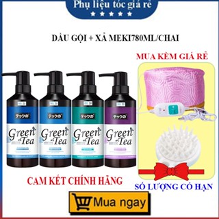 Cặp Dầu Gội Xả Meiki Green Tea 780ml Nhật Bản dưỡng sâu chống gàu phục hồi tóc chinh hãng