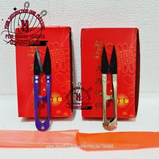 1 hộp 12 cây kéo bấm chỉ hộp đỏ.kéo nhíp chỉ cán vàng và tím