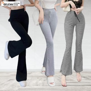 Quần ống loe nữ cạp chun lưng cao dáng legging màu đen trắng vải thun co giãn Geleva LEG429