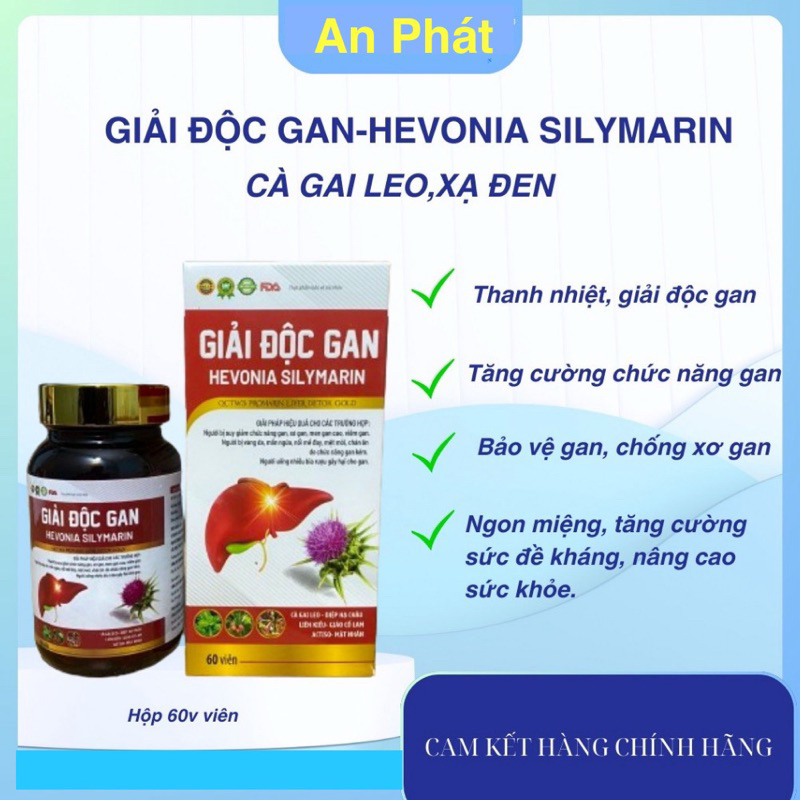 Viên Uống GIẢI ĐỘC GAN - HEVONIA SILYMARIN-CÀ GAI LEO XẠ ĐEN - Giúp làm mát gan, Bảo vệ gan, Hạ men gan - Hộp 60 viên