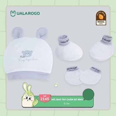 Set bao tay chân mũ cho bé sơ sinh Ualarogo vải Bamboo thấm hút co giãn mềm mại 2144 2145
