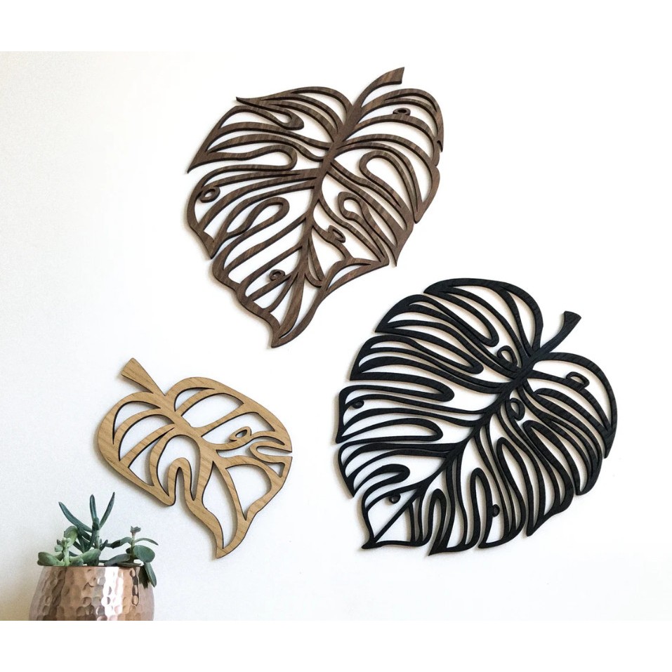 Bộ 03 Chiếc Lá Trầu Bà Gỗ decor nhà cửa, tranh gỗ, lá decor treo tường, tranh gỗ decor