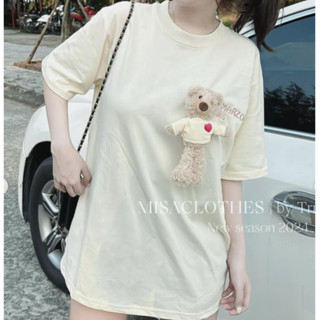 Áo thun tay lỡ Maro kèm gấu bông xinh mã mới - Áo phông nam nữ chất cotton dày dặn Freesize form rộng 65kg cháy phố 2024