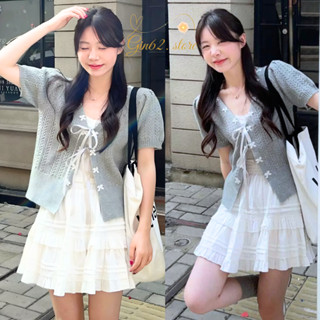 Set đồ nữ 3 món - Áo 2 dây kèm với chân váy tầng viền ren đính cúc nơ siêu xinh , nhẹ nhàng Gin62 G128