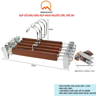 móc treo quần áo, kẹp gỗ nâu đầu kẹp inox, điều chỉnh đc độ rộng hẹp, chuyên dùng cho shop, gia đình