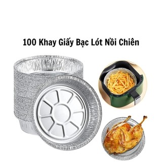Set 100 khay giấy bạc đựng thực phẩm nấu nướng, Khay bạc lót nồi chiên không dầu, lò nướng