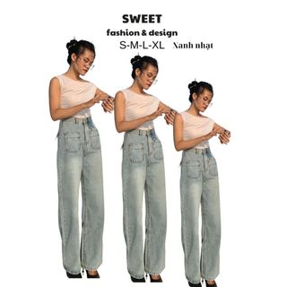 Quần jean nữ SWEET STUDIO  ống suông lưng cao cạp cao basic đơn giản dành cho nữ