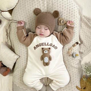  Bodysuit kèm mũ Body dài tay cho bé trai bé gái áo liền quần trẻ sơ sinh Gấu ANGELLGAO SLT129 