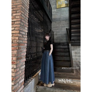 Set áo pull tăm lạnh chân váy jean kèm nịt