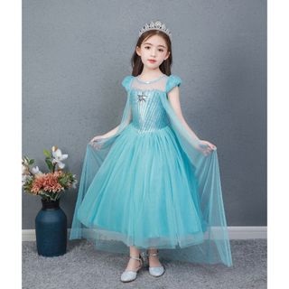 Váy nữ hoàng Elsa màu xanh ngọc tà liền váy cho bé 3-10 tuổi hóa trang Halloween