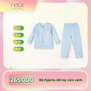 Bộ quần áo dài tay Nous,Pyjama bé trai, Pyjama bé gái kẻ caro, bộ mặc nhà bé 2-6 tuỏi
