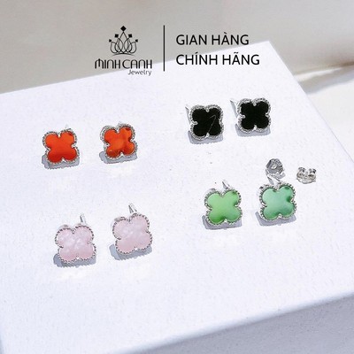 Bông Tai Bạc Cỏ 4 Lá Đính Đá Màu - Minh Canh Jewelry