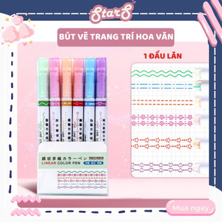 Set 6 bút highlight hoạ tiết đánh dấu đầu lăn hoa văn trang trí