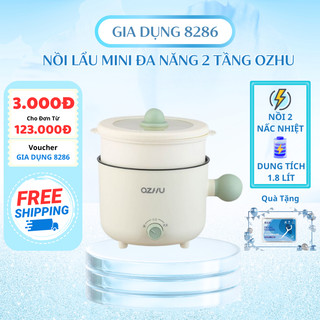 Nồi lẩu điện đa năng mini QZHU dung tích 1,8L nồi lẩu mini đa năng kèm khay hấp chống dính